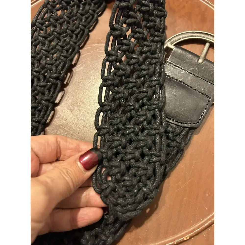 Vintage Genuine Leather Braided Black Belt Size S‎ Boho Western Hippie Cowgirl
